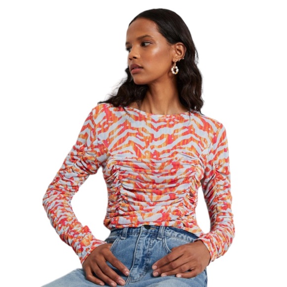 Circus NY Mesh Ruched Imogene Long Sleeve Animal Print top sz LG - Picture 6 of 12